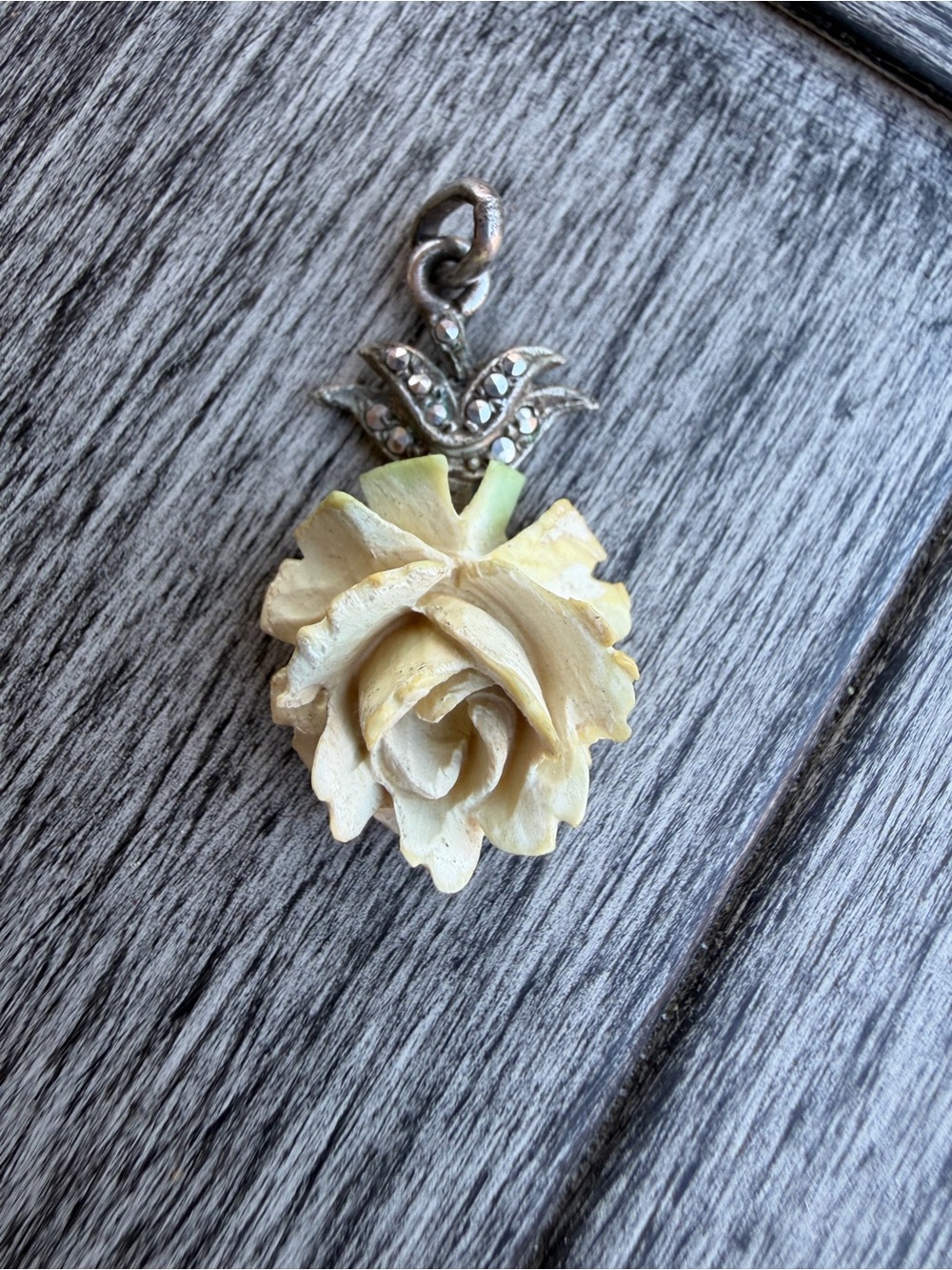 Ivory Yellow Rose Pendant on Stainless Steel Base Necklace Charm Made in Germany